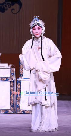 Chinese Beijing Opera Distress Maiden Apparels Hong Mu Ma Chou Costumes and Headpieces Traditional Peking Opera Tsing Yi White Dress Young Female Garment