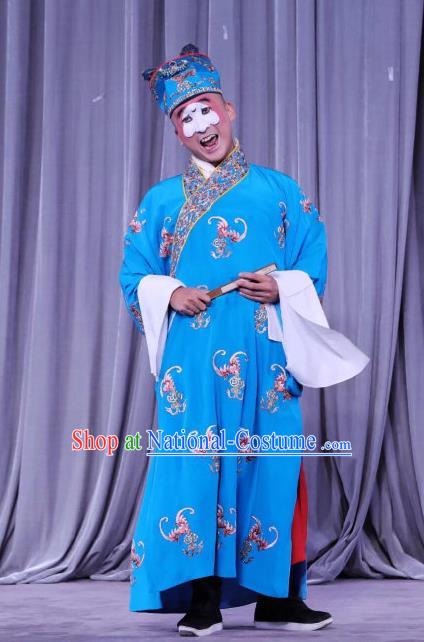 Xun Guanniang Chinese Peking Opera Rich Childe Garment Costumes and Headwear Beijing Opera Young Man Blue Apparels Clothing