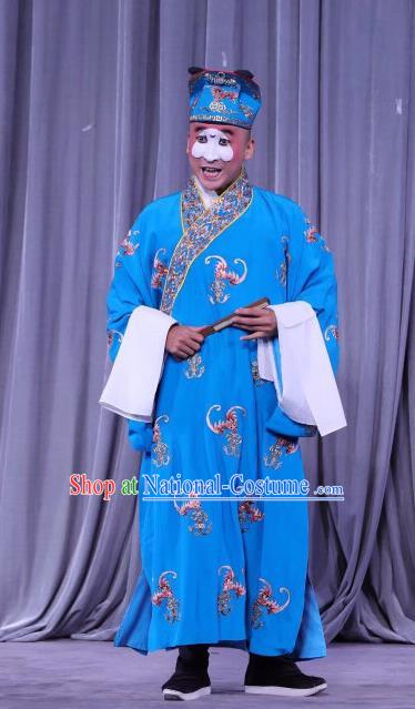 Xun Guanniang Chinese Peking Opera Rich Childe Garment Costumes and Headwear Beijing Opera Young Man Blue Apparels Clothing