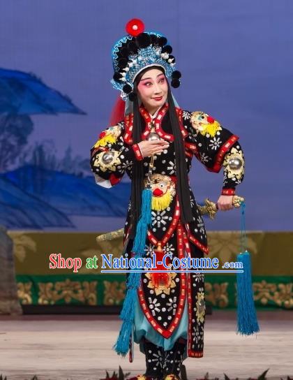 Chinese Beijing Opera Female Soldier Apparels Xun Guanniang Costumes and Headpieces Traditional Peking Opera Swordswoman Dress Armor Garment