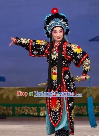 Chinese Beijing Opera Female Soldier Apparels Xun Guanniang Costumes and Headpieces Traditional Peking Opera Swordswoman Dress Armor Garment