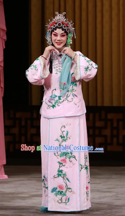 Chinese Beijing Opera Young Beauty Apparels Xun Guanniang Costumes and Headpieces Traditional Peking Opera Hua Tan Pink Dress Diva Garment