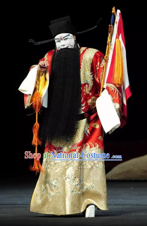 Return to the Han Dynasty Chinese Peking Opera Official Garment Costumes and Headwear Beijing Opera Jing Role Apparels Chancellor Cao Cao Clothing