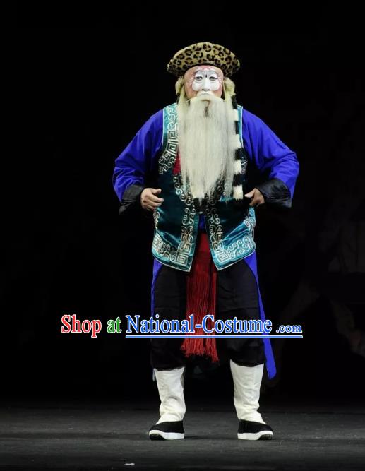 Return to the Han Dynasty Chinese Peking Opera Old Soldier Garment Costumes and Headwear Beijing Opera Chou Role Apparels Clothing