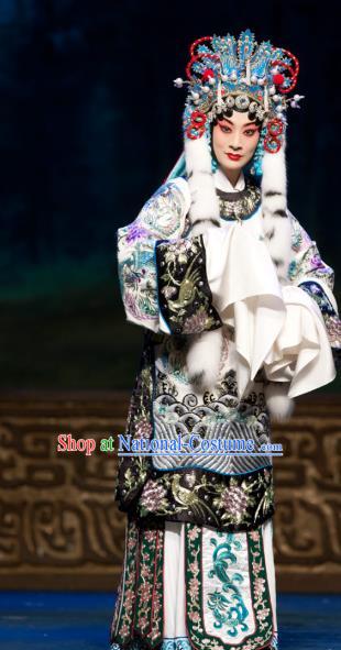 Chinese Beijing Opera Hua Tan Cai Wenji Apparels Return to the Han Dynasty Costumes and Headpieces Traditional Peking Opera Imperial Concubine Dress Actress Garment