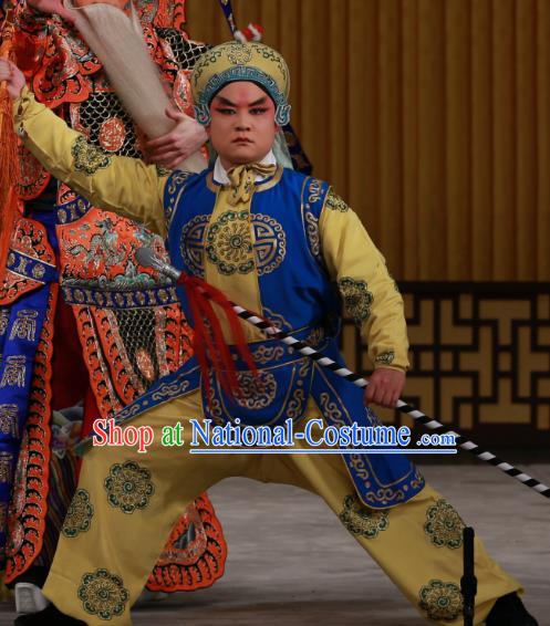 Dingjun Mount Chinese Peking Opera Wusheng Garment Costumes and Headwear Beijing Opera Takefu Apparels Soldier Clothing