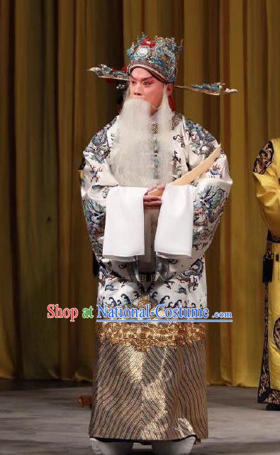 Xing Han Tu Chinese Peking Opera Old Man Garment Costumes and Headwear Beijing Opera Elderly Male Apparels Official Clothing