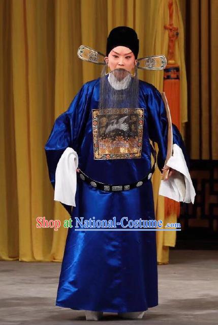 Xing Han Tu Chinese Peking Opera Old Official Zhang Cang Garment Costumes and Headwear Beijing Opera Laosheng Apparels Elderly Male Clothing