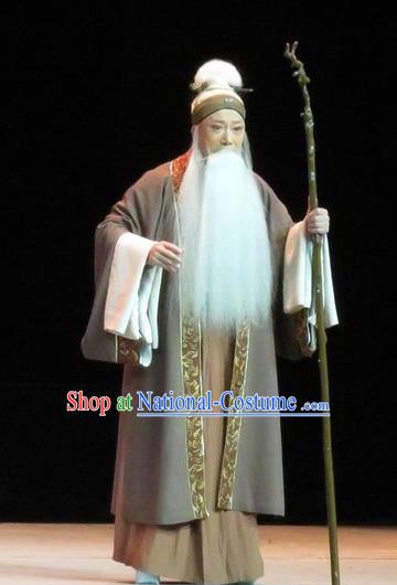 Saving Orphan Chinese Ping Opera Laosheng Garment Costumes and Headwear Pingju Opera Elderly Male Gongsun Chujiu Apparels Clothing