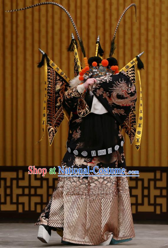 Dingjun Mount Chinese Peking Opera General Kao with Flags Garment Costumes and Headwear Beijing Opera Apparels Martial Male Armor Clothing