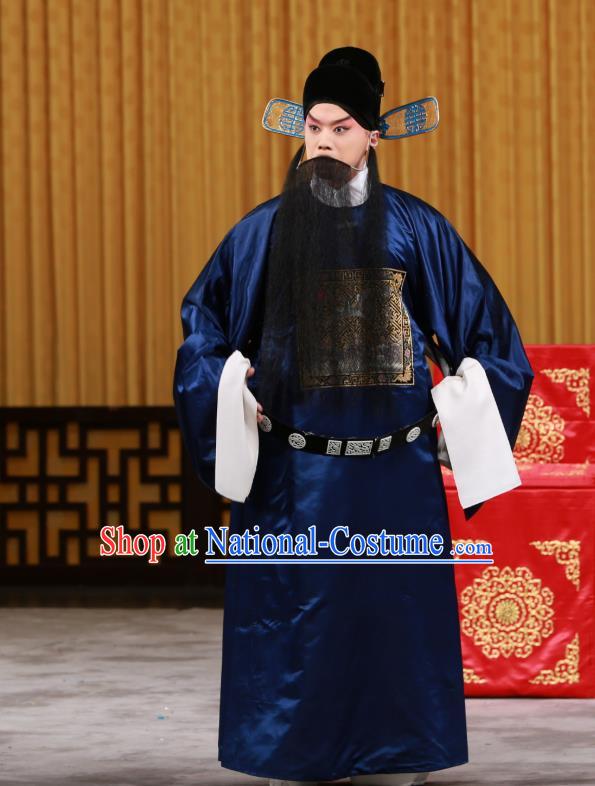 Zhan Wan Cheng Chinese Peking Opera Official Jia Xu Garment Costumes and Headwear Beijing Opera Laosheng Apparels Clothing