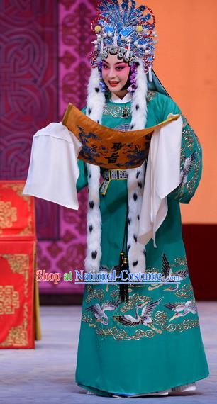 Chinese Beijing Opera Court Lady Cai Wenji Apparels Return to the Han Dynasty Costumes and Headpieces Traditional Peking Opera Diva Dress Actress Green Garment