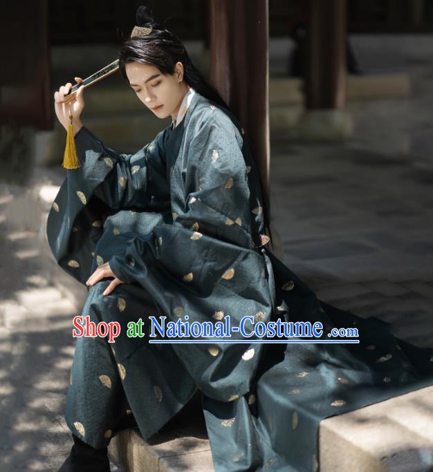 Chinese Traditional Ming Dynasty Swordsman Historical Costumes Ancient Noble Childe Hanfu Clothing Green Robe for Men