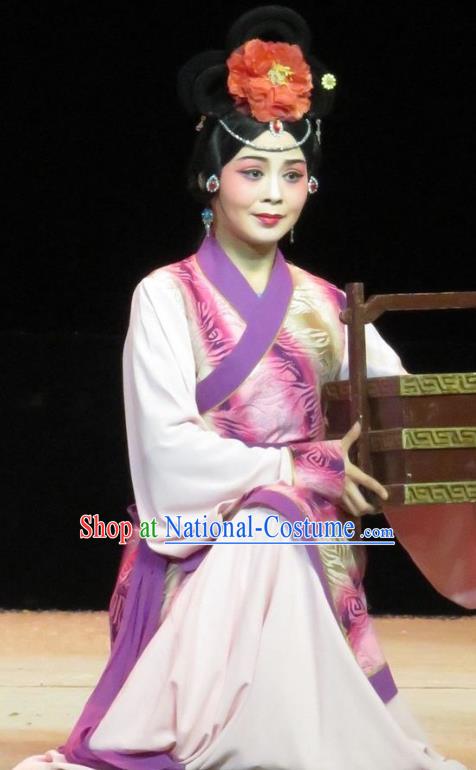 Chinese Ping Opera Palace Lady Apparels Costumes and Headpieces Traditional Pingju Opera Saving Orphan Xiaodan Cai Feng Dress Garment