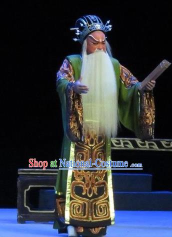 Saving Orphan Chinese Ping Opera Elderly Official Garment Costumes and Headwear Pingju Opera Old Man Apparels Minister Clothing