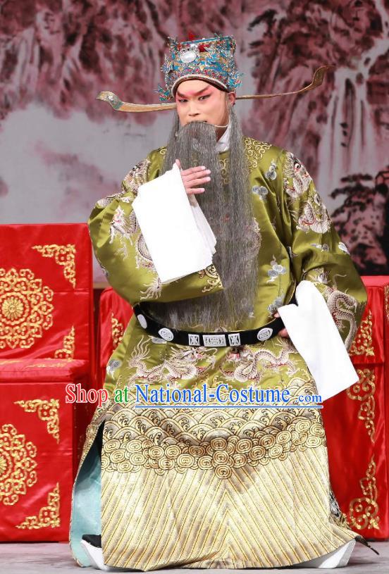 San Ji Zhang Chinese Peking Opera Laosheng Garment Costumes and Headwear Beijing Opera Elderly Male Apparels Chancellor Wang Yun Clothing