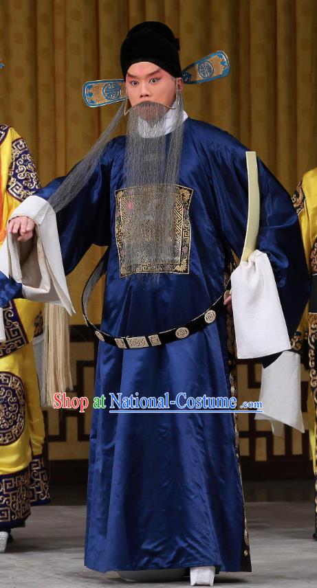 Bei Fa Zhong Yuan Chinese Peking Opera Laosheng Garment Costumes and Headwear Beijing Opera Elderly Male Apparels Official Gu Liang Clothing