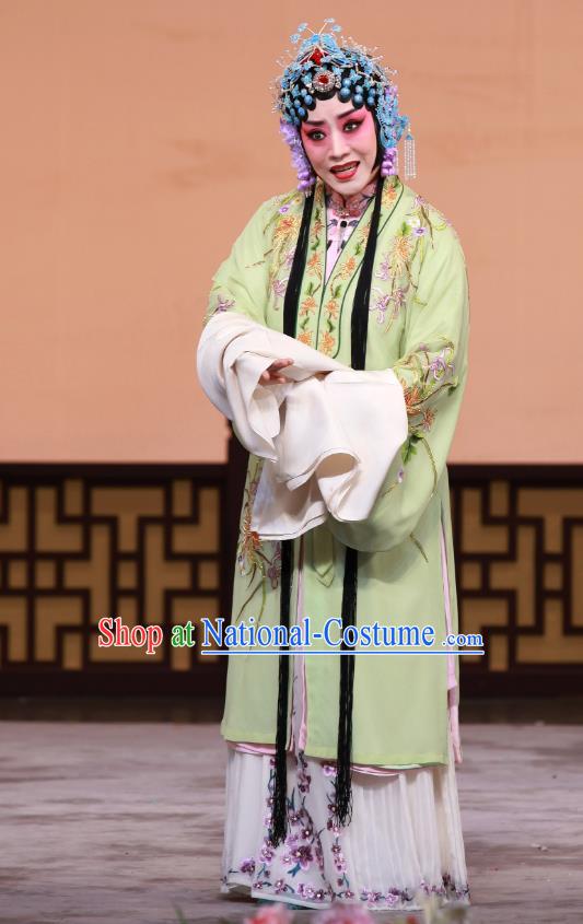 Chinese Beijing Opera Young Mistress Apparels Chun Gui Meng Costumes and Headpieces Traditional Peking Opera Actress Green Dress Hua Tan Garment