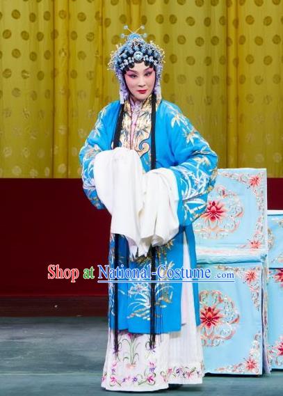 Chinese Beijing Opera Young Female Apparels Chun Gui Meng Costumes and Headpieces Traditional Peking Opera Actress Blue Dress Hua Tan Garment