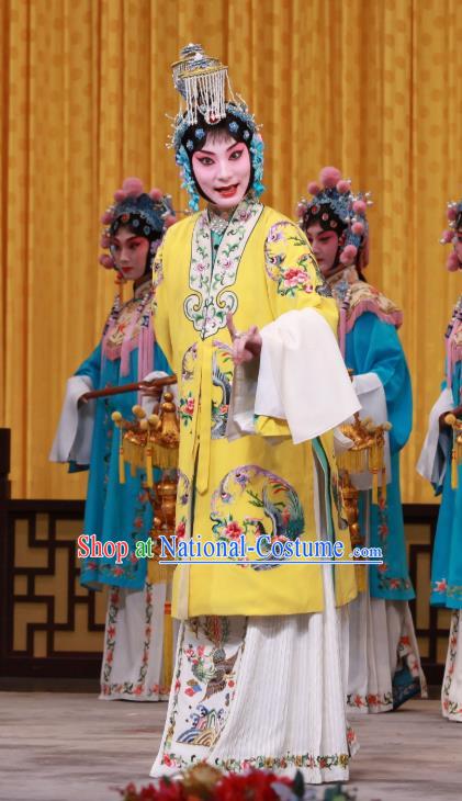 Chinese Beijing Opera Empress Lv Apparels Wei Yang Palace Costumes and Headpieces Traditional Peking Opera Young Female Yellow Dress Garment