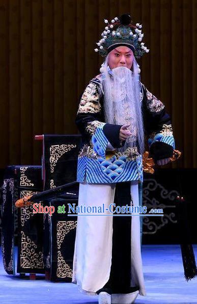 Bai Di Cheng Chinese Peking Opera Emperor Liu Bei Garment Costumes and Headwear Beijing Opera Elderly Male Apparels Lord Clothing