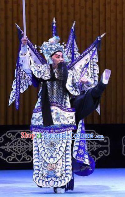 Bai Di Cheng Chinese Peking Opera General Garment Costumes and Headwear Beijing Opera Military Officer Kao Apparels Armor Clothing with Flags