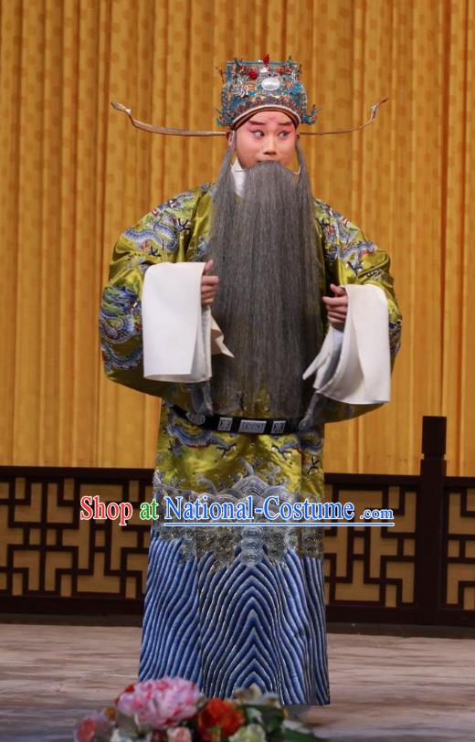 Wei Yang Palace Chinese Peking Opera Elderly Male Garment Costumes and Headwear Beijing Opera Laosheng Apparels Official Xiao He Clothing