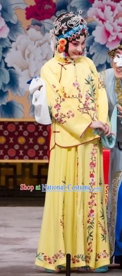 Chinese Beijing Opera Diva Apparels Daming Prefecture Costumes and Headpieces Traditional Peking Opera Actress Yellow Dress Young Female Garment