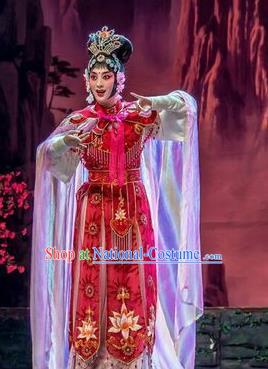 Chinese Beijing Opera Goddess Dance Apparels Daming Prefecture Costumes and Headpieces Traditional Peking Opera Hua Tan Red Dress Garment