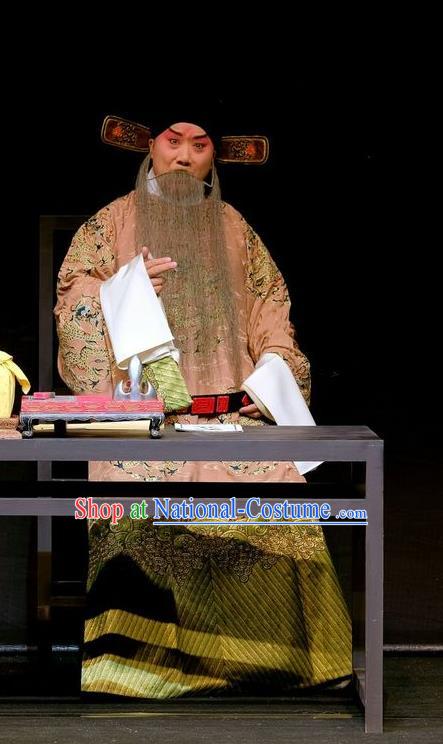 Shen Tou Ci Tang Chinese Peking Opera Official Lu Bing Garment Costumes and Headwear Beijing Opera Laosheng Apparels Elderly Male Clothing