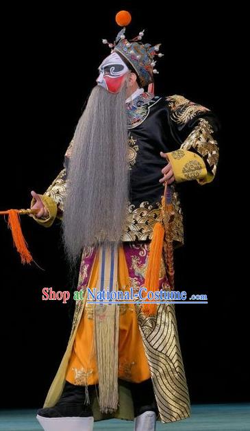 Duan Mi Jian Chinese Peking Opera Elderly Male Garment Costumes and Headwear Beijing Opera Jing Apparels General Li Mi Clothing