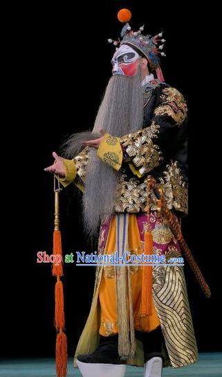 Duan Mi Jian Chinese Peking Opera Elderly Male Garment Costumes and Headwear Beijing Opera Jing Apparels General Li Mi Clothing