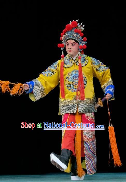 Duan Mi Jian Chinese Peking Opera Young Male Garment Costumes and Headwear Beijing Opera Wusheng Apparels Prince Li Shimin Clothing