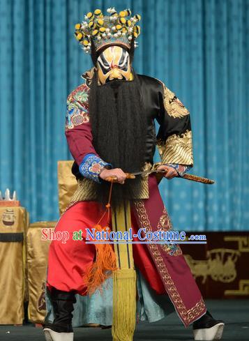 Chun Qiu Bi Chinese Peking Opera Jing Garment Costumes and Headwear Beijing Opera Painted Role Apparels Martial Male Huan Daoji Clothing