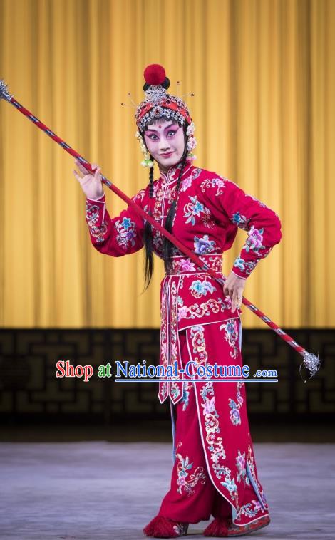 Chinese Beijing Opera Female Swordsman Apparels Yang Paifeng Costumes and Headpieces Traditional Peking Opera Martial Lady Dress Garment