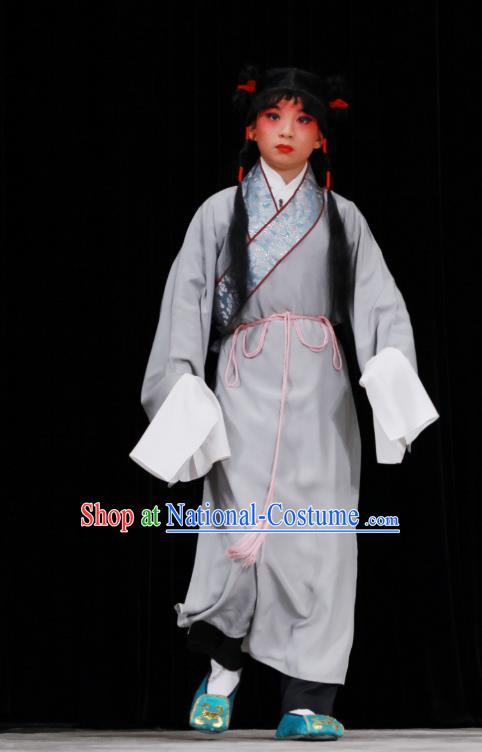 Sang Yuan Ji Zi Chinese Peking Opera Wa Wa Sheng Garment Costumes and Headwear Beijing Opera Young Boy Grey Apparels Clothing