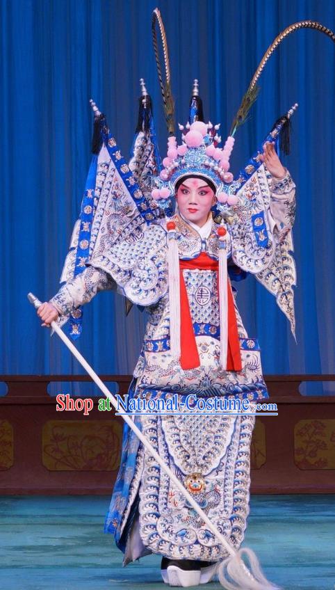 Mu Ke Zhai Chinese Peking Opera Martial Male Garment Costumes with Flags and Headwear Beijing Opera Apparels General Yang Zongbao Kao Armor Clothing