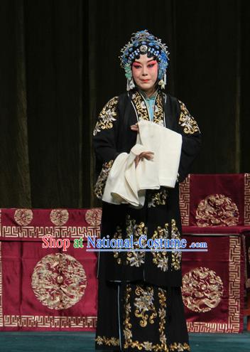 Chinese Beijing Opera Young Female Apparels Yu Guo Yuan Costumes and Headpieces Traditional Peking Opera Imperial Concubine Dress Diva Black Garment