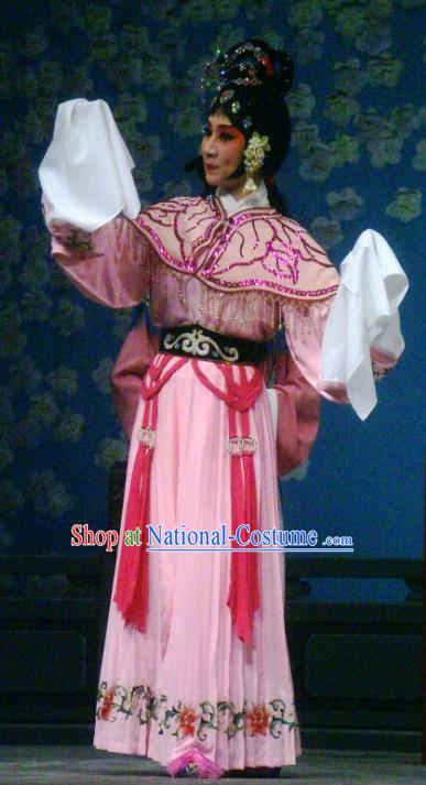 Chinese Beijing Opera Servant Girl Apparels Lv Zhu Zhui Lou Costumes and Headpieces Traditional Peking Opera Xiaodan Pink Dress Young Lady Garment