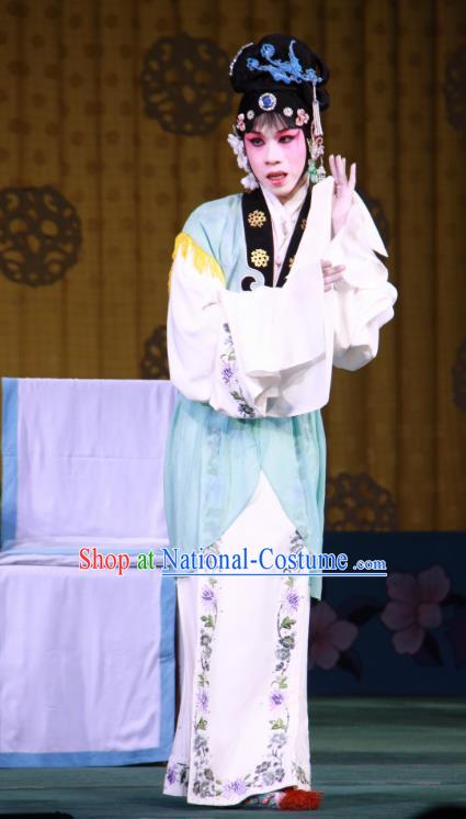 Chinese Beijing Opera Young Lady Apparels Lv Zhu Zhui Lou Costumes and Headpieces Traditional Peking Opera Xiaodan Dress Garment