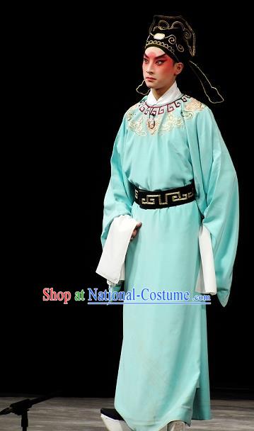 Lv Zhu Zhui Lou Chinese Peking Opera Scholar Garment Costumes and Headwear Beijing Opera Niche Apparels Young Male Sun Xiu Clothing