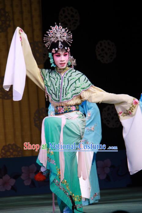 Chinese Beijing Opera Dancer Lady Apparels Lv Zhu Zhui Lou Costumes and Headpieces Traditional Peking Opera Young Female Dress Diva Garment