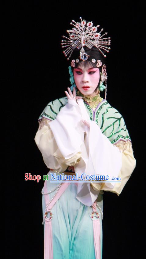 Chinese Beijing Opera Dancer Lady Apparels Lv Zhu Zhui Lou Costumes and Headpieces Traditional Peking Opera Young Female Dress Diva Garment