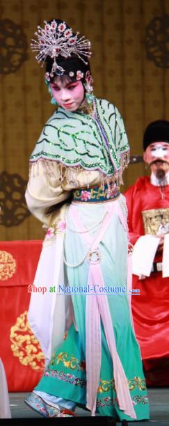 Chinese Beijing Opera Dancer Lady Apparels Lv Zhu Zhui Lou Costumes and Headpieces Traditional Peking Opera Young Female Dress Diva Garment