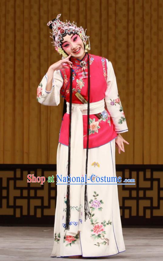 Chinese Beijing Opera Servant Girl Chun Lan Apparels Hua Tian Cuo Costumes and Headpieces Traditional Peking Opera Young Lady Dress Xiaodan Garment