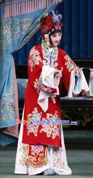 Chinese Beijing Opera Actress Wedding Apparels Hua Tan Huo Xiaoyu Costumes and Headpieces Traditional Peking Opera Young Female Red Dress Bride Garment