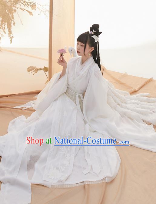 Chinese Ancient Goddess White Hanfu Dress Nobility Lady Garment Traditional Jin Dynasty Royal Princess Historical Costumes for Women