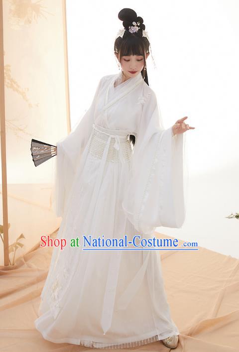 Chinese Ancient Goddess White Hanfu Dress Nobility Lady Garment Traditional Jin Dynasty Royal Princess Historical Costumes for Women