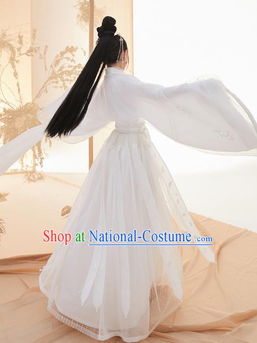 Chinese Ancient Goddess White Hanfu Dress Nobility Lady Garment Traditional Jin Dynasty Royal Princess Historical Costumes for Women