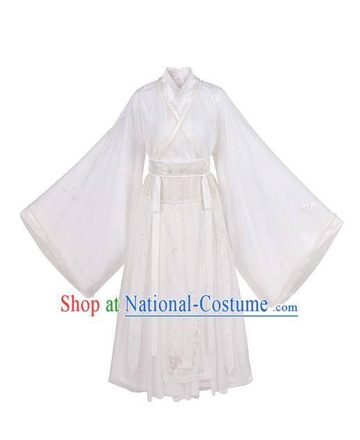 Chinese Ancient Goddess White Hanfu Dress Nobility Lady Garment Traditional Jin Dynasty Royal Princess Historical Costumes for Women